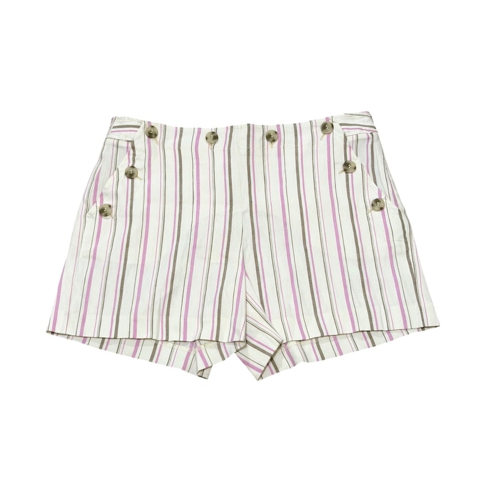 Trina Turk Lyric Theatre Linen Blend Striped Shorts Pink Brown White Size 10 NEW